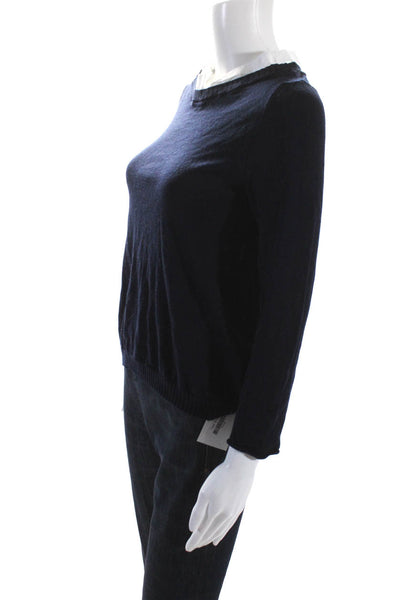 Rosso35 Womens Long Sleeves Crew Neck Sweater Navy Blue Wool Size EUR 40