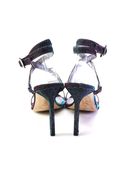 Manolo Blahnik Womens Metallic Ankle Strap Stiletto Sandals Blue Purple 36.5 6.5