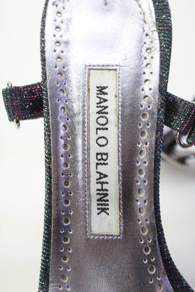 Manolo Blahnik Womens Metallic Ankle Strap Stiletto Sandals Blue Purple 36.5 6.5