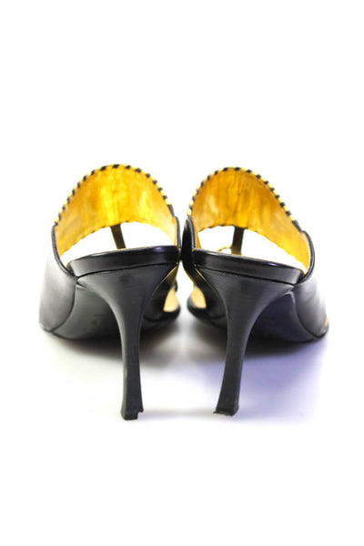Celine Womens Woven Metallic Leather Stiletto Thong Sandals Black Gold 36.5 6.5