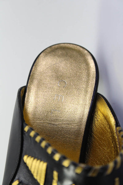 Celine Womens Woven Metallic Leather Stiletto Thong Sandals Black Gold 36.5 6.5