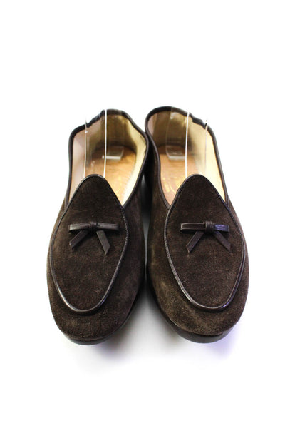 Manolo Blahnik Womens Leather Suede Flat Penny Loafers Navy Blue White 36.5 6.5