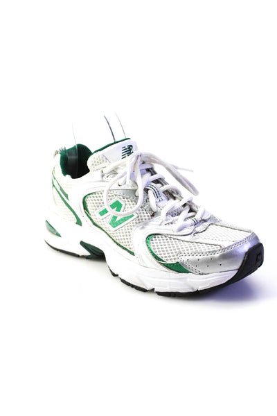 New Balance Womens Chrome Leather Mesh Running Sneakers White Green Size 4.5