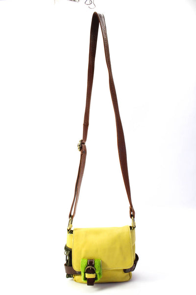Cecile Jeanne Womens Yellow Brown Leather Flap Small Shoulder Bag Handbag