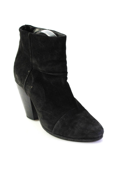 Rag & Bone Womens Black Suede Zip Block Heels Ankle Boots Shoes Size 8