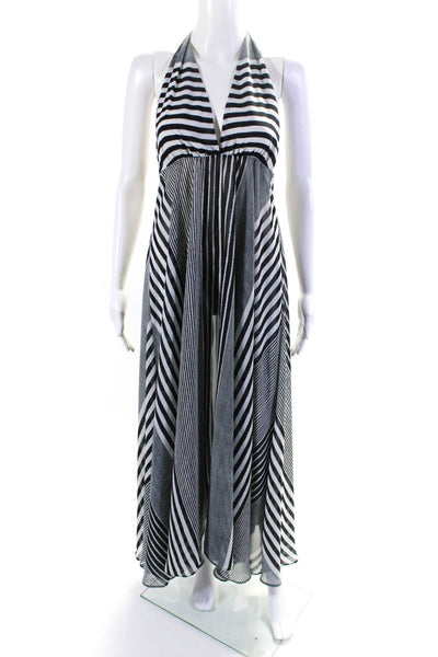 Josa Tulum Womens Open Back Striped Chiffon Midi Dress Black White One Size