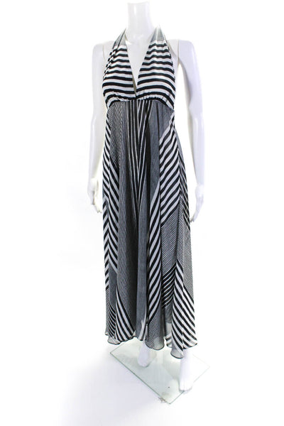 Josa Tulum Womens Open Back Striped Chiffon Midi Dress Black White One Size