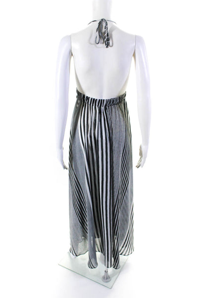 Josa Tulum Womens Open Back Striped Chiffon Midi Dress Black White One Size