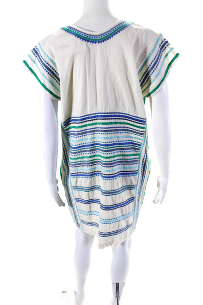 The Coast Brand Womens Embroidered Scoop Neck Shift Dress White Blue One Size