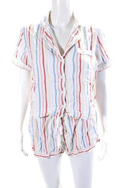 Rails Womens Striped Button Up Pajamas Shorts Set White Red Blue Yellow Small