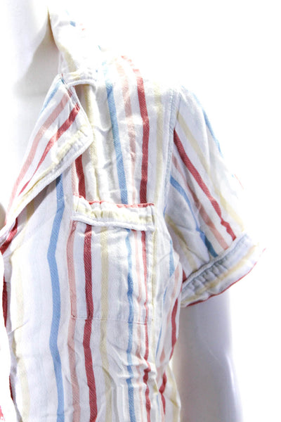 Rails Womens Striped Button Up Pajamas Shorts Set White Red Blue Yellow Small