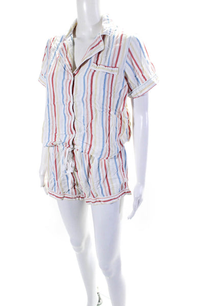 Rails Womens Striped Button Up Pajamas Shorts Set White Red Blue Yellow Small