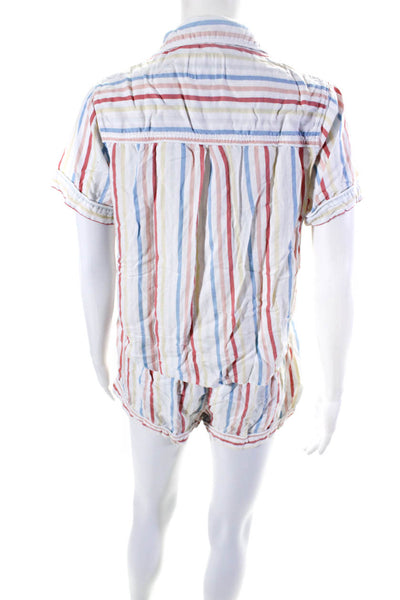 Rails Womens Striped Button Up Pajamas Shorts Set White Red Blue Yellow Small