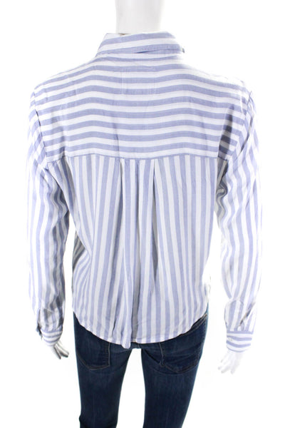 Rails Womens Long Sleeve Striped Button Up Boxy Shirt Blouse White Blue Size XS