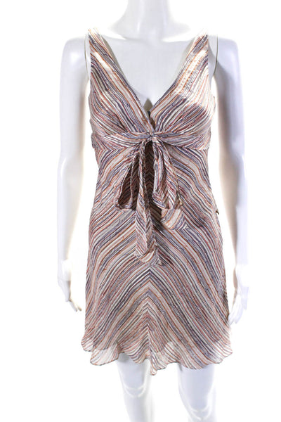 BCBGMAXAZRIA Womens Brown Silk Striped Tie Front Sleeveless Shift Dress Size 0