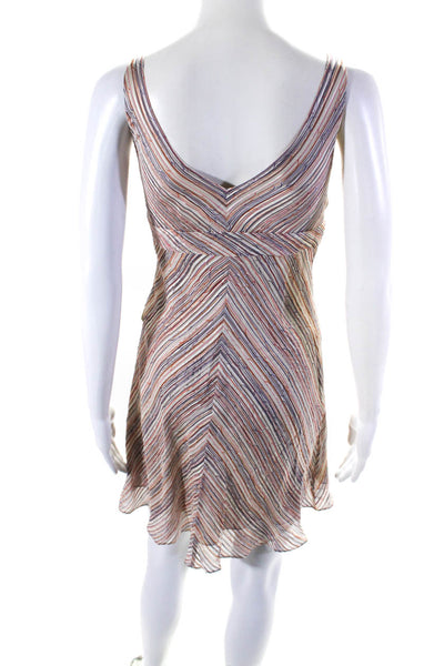 BCBGMAXAZRIA Womens Brown Silk Striped Tie Front Sleeveless Shift Dress Size 0