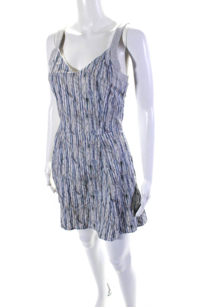 Theyskens Theory Womens Blue Gray Printed V-Neck Sleeveless Shift Dress Size 0