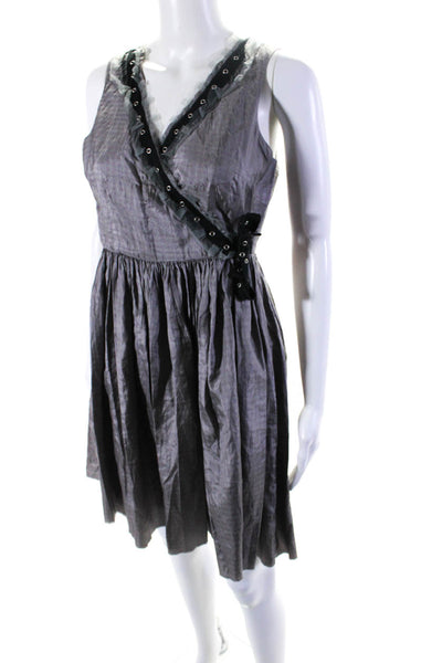 Free People Womens Purple Silk Plaid Mesh Grommet Trim V-Neck Wrap Dress Size 0