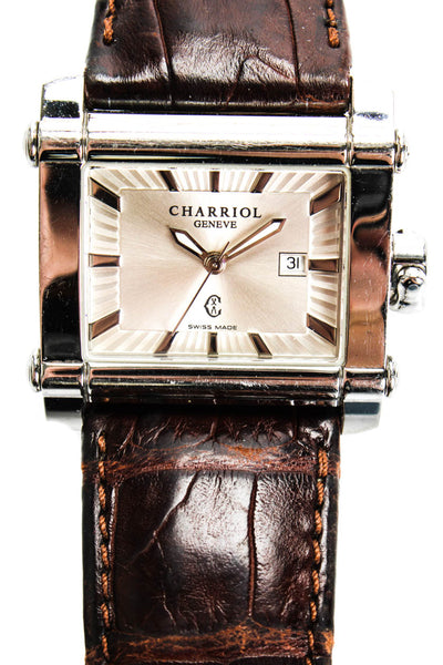 Charriol Womens Stainless Steel Rectangular Brown Leather Band Actor Watch 00292