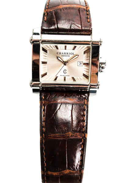 Charriol Womens Stainless Steel Rectangular Brown Leather Band Actor Watch 00292