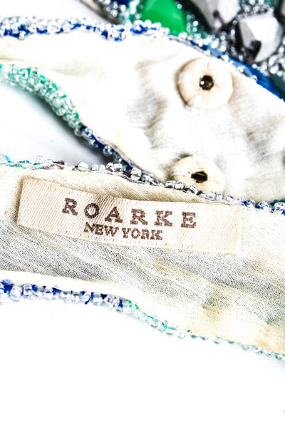 Roarke Womens Chiffon Blue Beaded Faceted Bead Bib Collar Necklace 23.5"