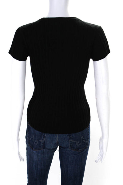 White + Warren Womens Cotton Ribbed Textured Round Neck T-Shirt Black Size S