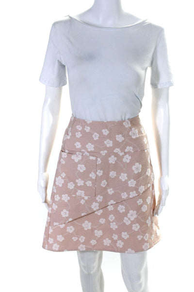 Morgane Le Fay Womens Back Zip Floral A Line Skirt Pink Cotton Size Medium