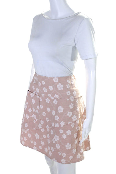 Morgane Le Fay Womens Back Zip Floral A Line Skirt Pink Cotton Size Medium