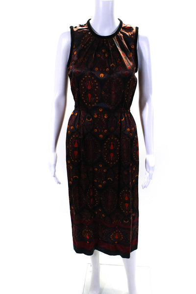 Marc By Marc Jacobs Womens Silk Abstract Print Midi Sheath Dress Brown Size 0