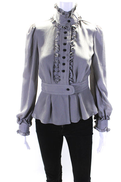 Alice Temperley Womens Crepe Long Sleeve Button Down Blouse Light Gray Size XS