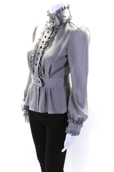 Alice Temperley Womens Crepe Long Sleeve Button Down Blouse Light Gray Size XS