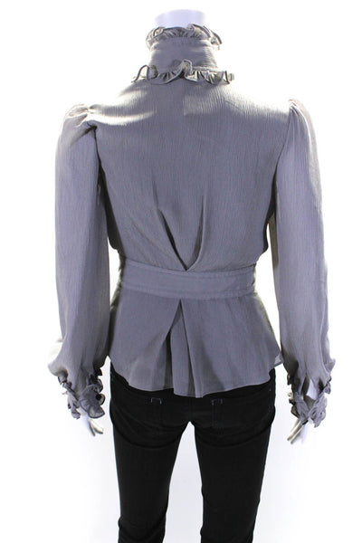 Alice Temperley Womens Crepe Long Sleeve Button Down Blouse Light Gray Size XS