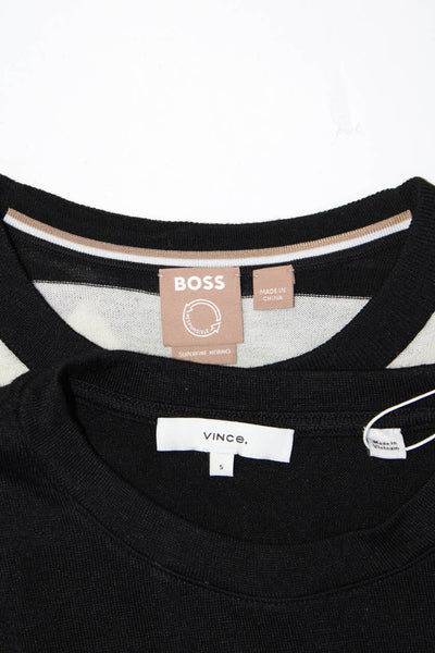 BOSS Vince Womens Tight-Knit Crewneck Tops Shirts Beige Tan Black Size M Lot 2