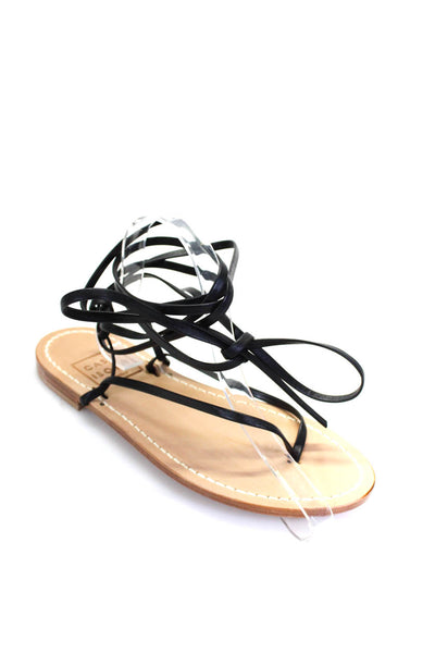 Casa Isota Womens Leather Open Toe Lace Up Flip Flop Sandals Black Size 8