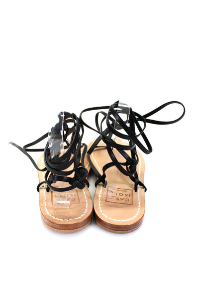 Casa Isota Womens Leather Open Toe Lace Up Flip Flop Sandals Black Size 8