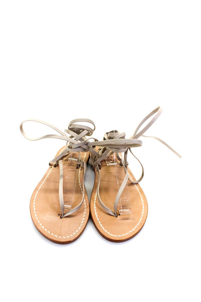 Casa Isota Womens Leather Open Toe Lace Up Flip Flop Sandals Beige Size 8