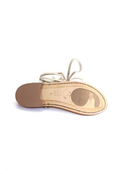 Casa Isota Womens Leather Open Toe Lace Up Flip Flop Sandals Beige Size 8