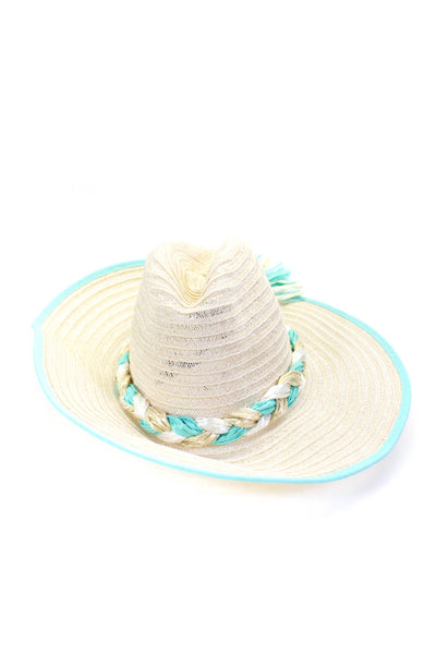 Raffaello Bettini Womens Hemp Braided Trim Sunhat Aqua Beige Size S