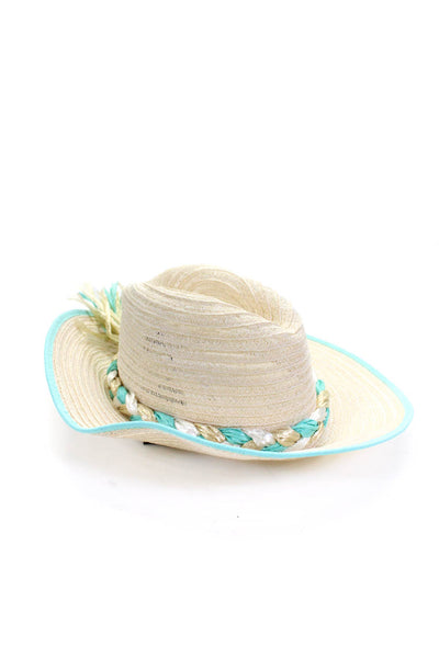 Raffaello Bettini Womens Hemp Braided Trim Sunhat Aqua Beige Size S