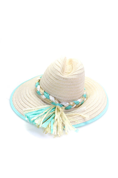 Raffaello Bettini Womens Hemp Braided Trim Sunhat Aqua Beige Size S