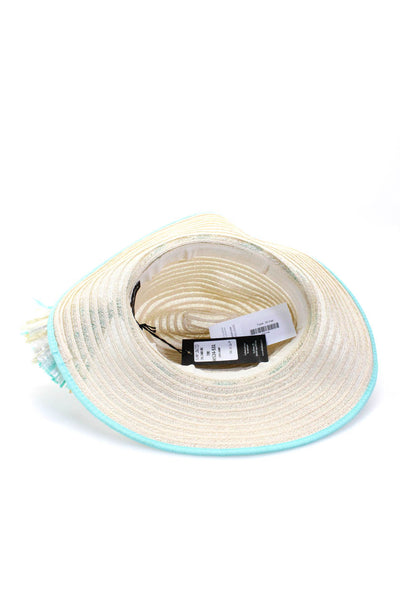 Raffaello Bettini Womens Hemp Braided Trim Sunhat Aqua Beige Size S