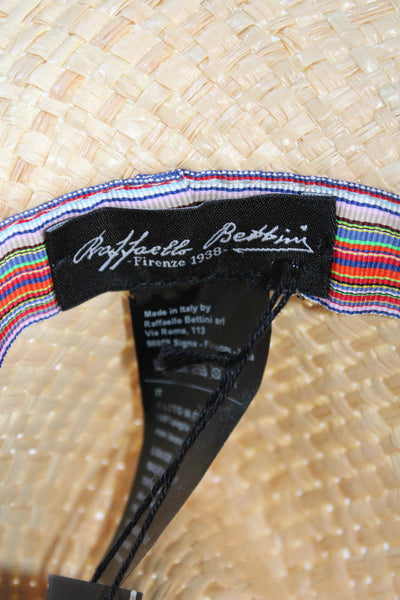Raffaello Bettini Womens Straw Embroidered Sunhat Beige Aqua Size OS