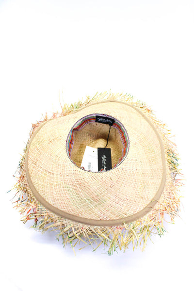 Raffaello Bettini Womens Straw Fringe Trim Abstract Print Sun Hat Multi Size OS