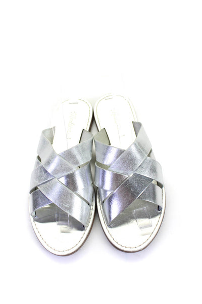 Madewell Women's Open Toe Strappy Flat Leather Sandals Silver Metallic Size 7.5