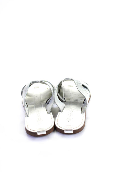 Madewell Women's Open Toe Strappy Flat Leather Sandals Silver Metallic Size 7.5