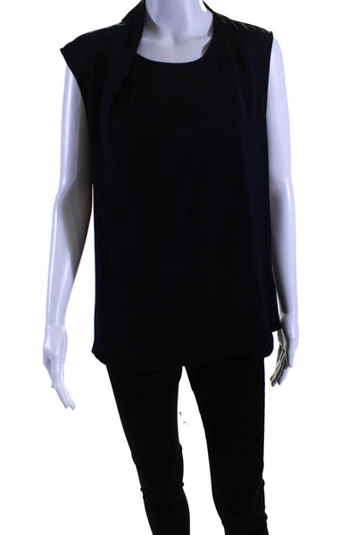 Allsaints Women's Round Neck Sleeveless Basic Blouse Navy Blue Size 6