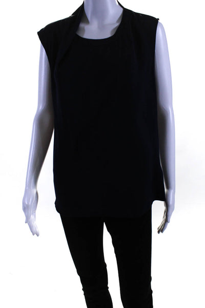 Allsaints Women's Round Neck Sleeveless Basic Blouse Navy Blue Size 6