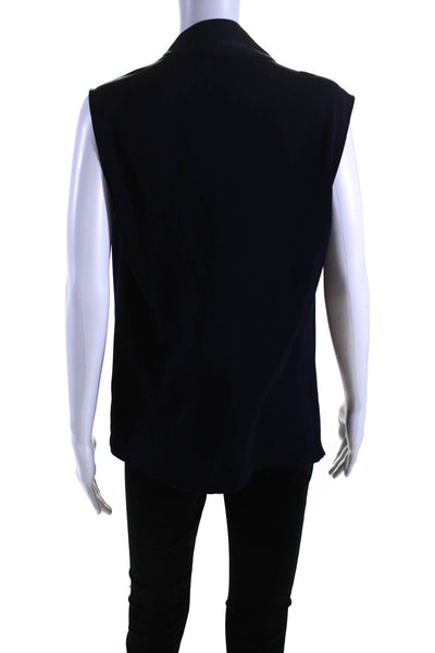 Allsaints Women's Round Neck Sleeveless Basic Blouse Navy Blue Size 6