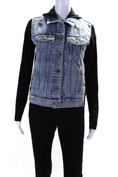 Bailey 44 Womens Patchwork Denim Buttoned Zipped Hooded Jacket Blue Size XS