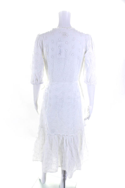 La Vie Rebecca Taylor Womens Short Sleeve Lucie Eyelet Dress White Size MR 13722